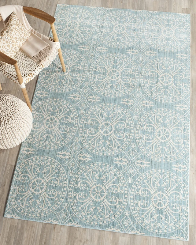 Safavieh Craft Art-Inspired Indoor Woven Rectangle Area Rug, Valencia Collection, VAL214, in Alpine Blue / Cream, 122 X 183 cm for Living Room, Bedroom or Any Indoor Space