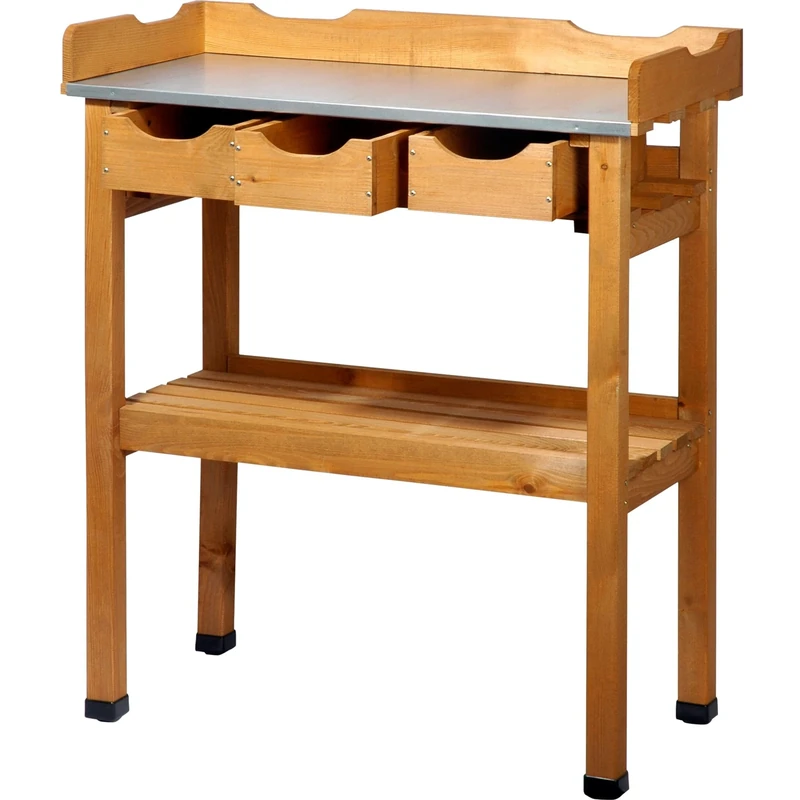 Dobar 29030e Handy Planting Table with 3 Drawers and 2 Shelves Made from Waterproofed Pine 80 x 40 x 90 cm