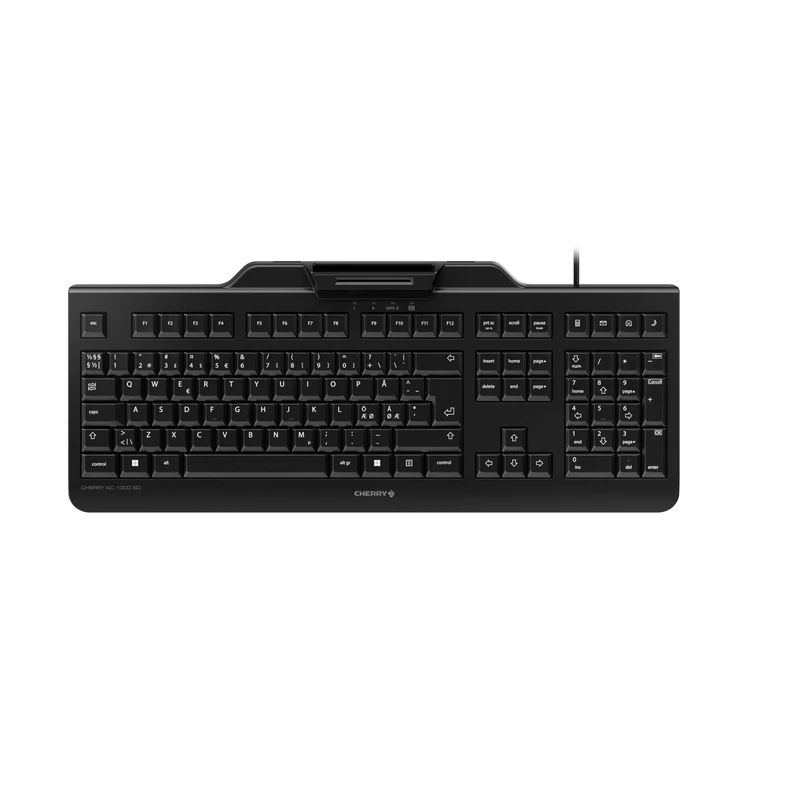 CHERRY KC 1000 SC, Wired Security Keyboard with Integrated Card Reader, Pan-Nordic Layout (QWERTY), Plug & Play (USB-A), Flat Design, Black