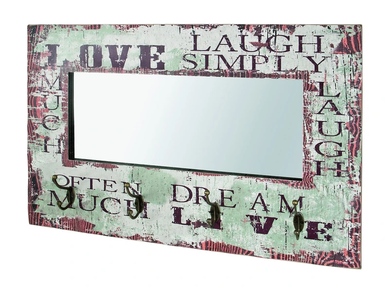 HAKU Möbel Wardrobe Motif, Vintage, Mdf, Metal, Mirror - Size: W 80 cm X H 52 cm X D 10 cm, Style: Industrial