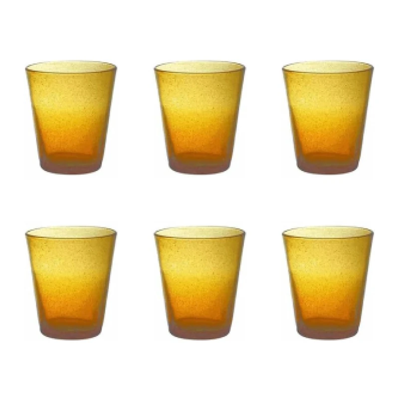Set of 6 Coloured Glass Tumblers, Freshness Line, Colourful and Original Design, Amber