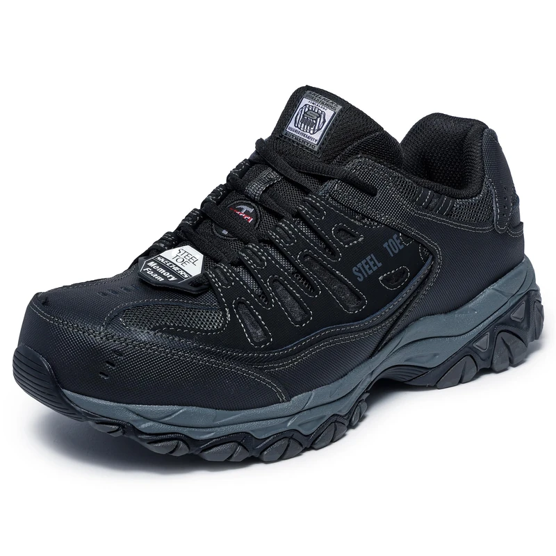 Skechers Men's Cankton Steel Toe Construction Shoe, Black/Charcoal, 6 UK