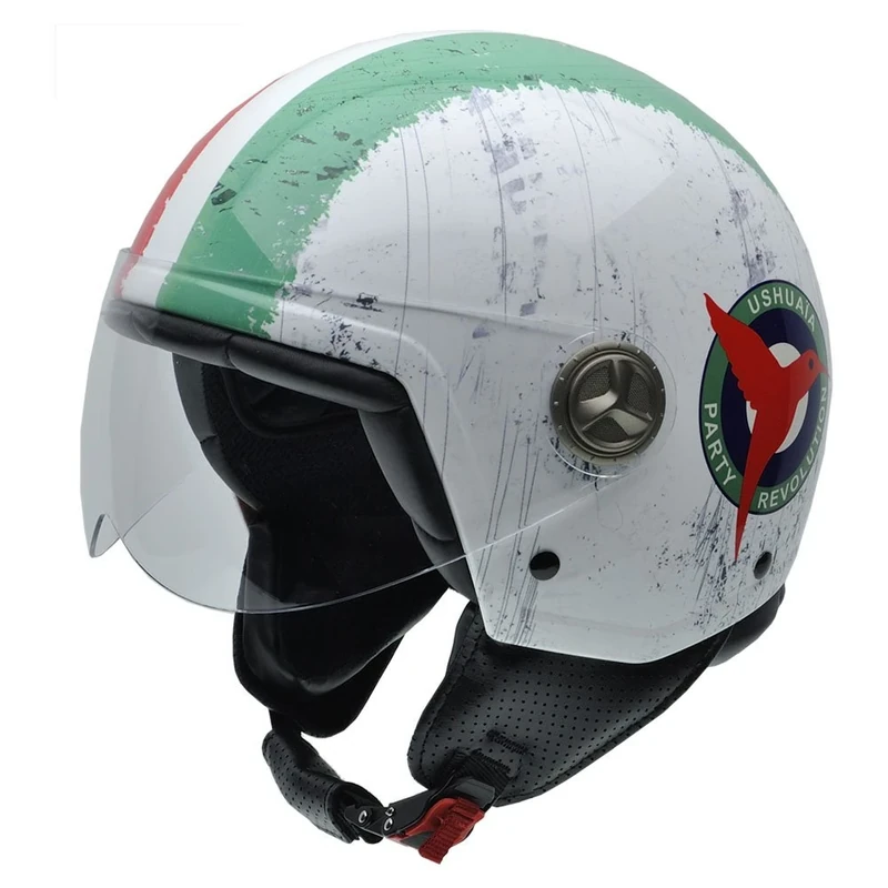 NZI Zeta Motorcycle Helmet, White, Red & Green with Ushuaïa logo, 58