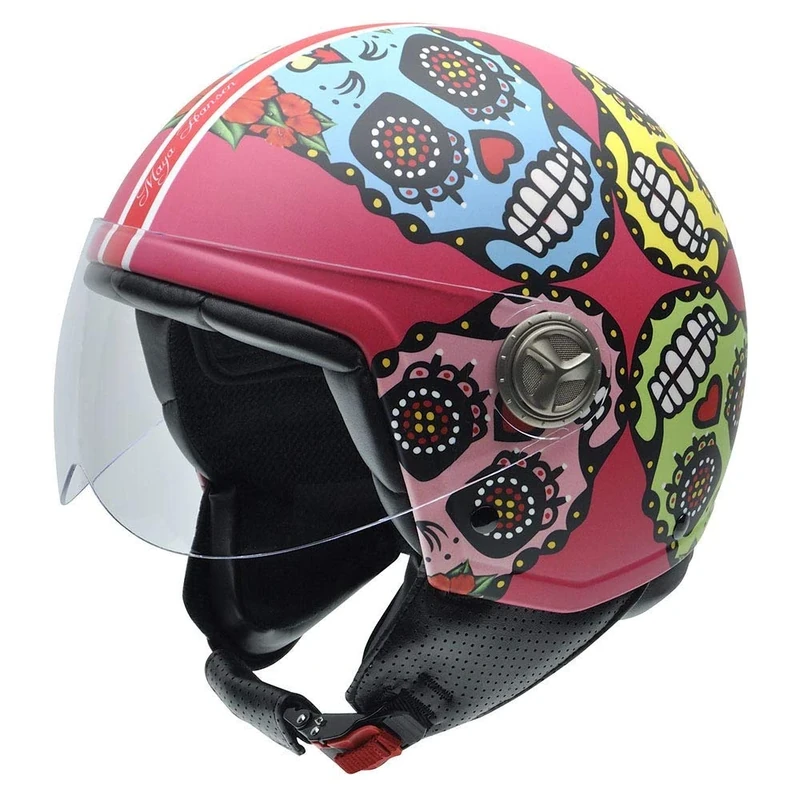 NZI Zeta Motorcycle Helmet, Pink background & Mexican Skulls, 55-56