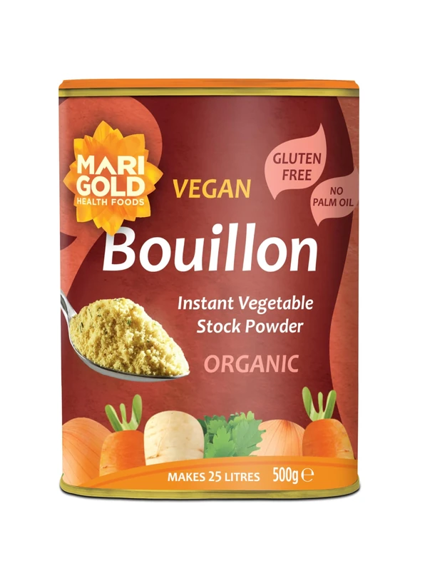 Marigold Organic Vegetable Bouillon Powder, 500g – Instant Vegan Stock Powder, Natural Ingredients, Low Calories – Ideal for Soups, Stews & Sauces.