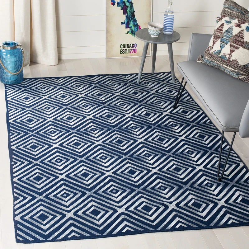 Safavieh Tribal Inspired Indoor Flatweave Rectangle Area Rug, Kilim Collection, KLM627, in Navy, 152 X 244 cm for Living Room, Bedroom or Any Indoor Space