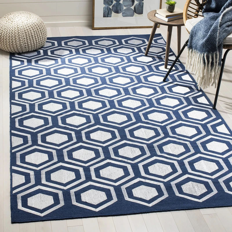 Safavieh Tribal Inspired Indoor Flatweave Rectangle Area Rug, Kilim Collection, KLM629, in Navy, 152 X 244 cm for Living Room, Bedroom or Any Indoor Space