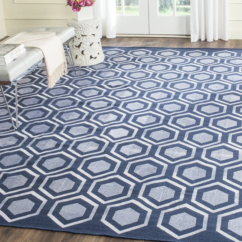 Safavieh Tribal Inspired Indoor Flatweave Rectangle Area Rug, Kilim Collection, KLM629, in Navy, 244 X 305 cm for Living Room, Bedroom or Any Indoor Space