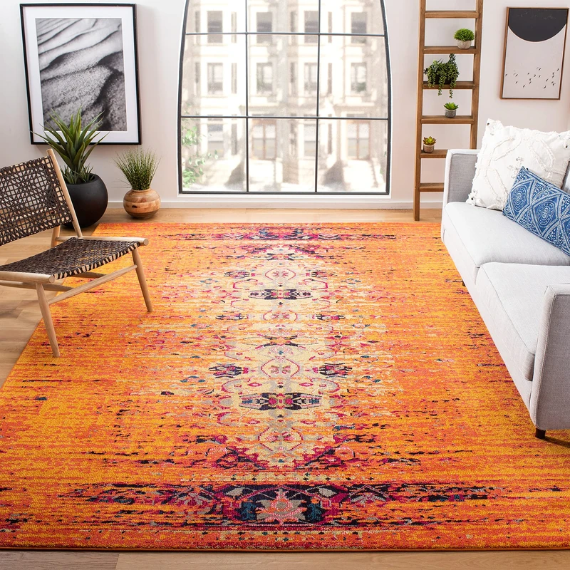 Safavieh Monaco Collection MNC209H Multi Surface Rug, Orange, 3' x 5'