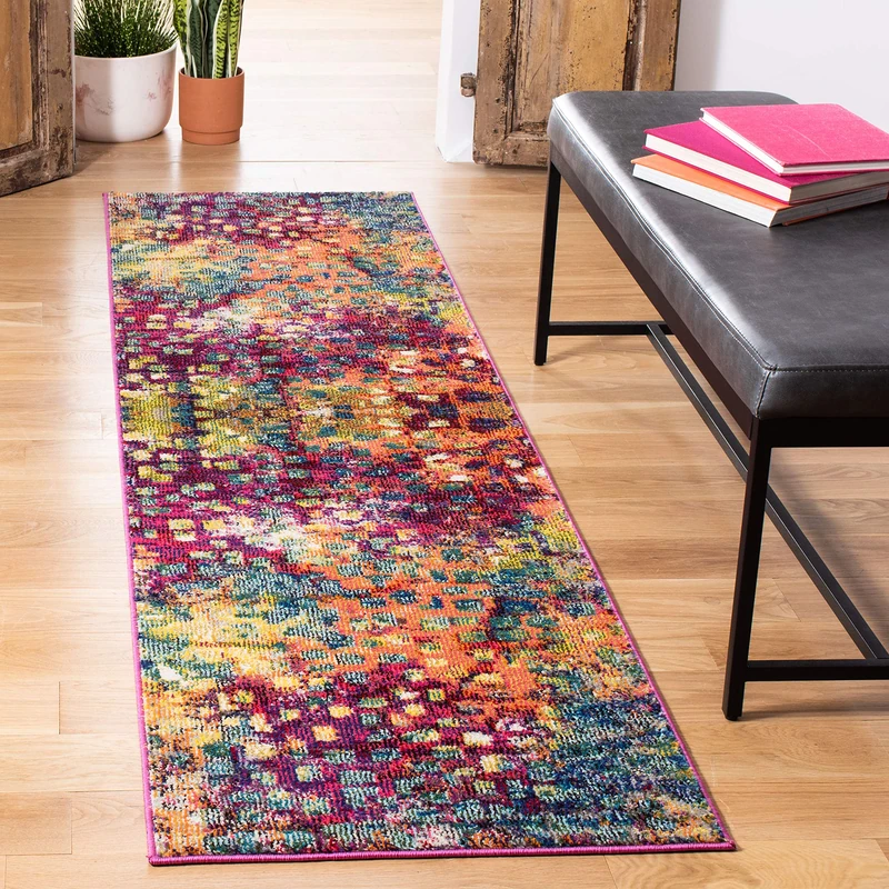 SAFAVIEH Boho Rug for Living Room, Dining Room, Bedroom - Monaco Collection, Short Pile, in Pink and Multi, 67 x 300 cm - Image 1