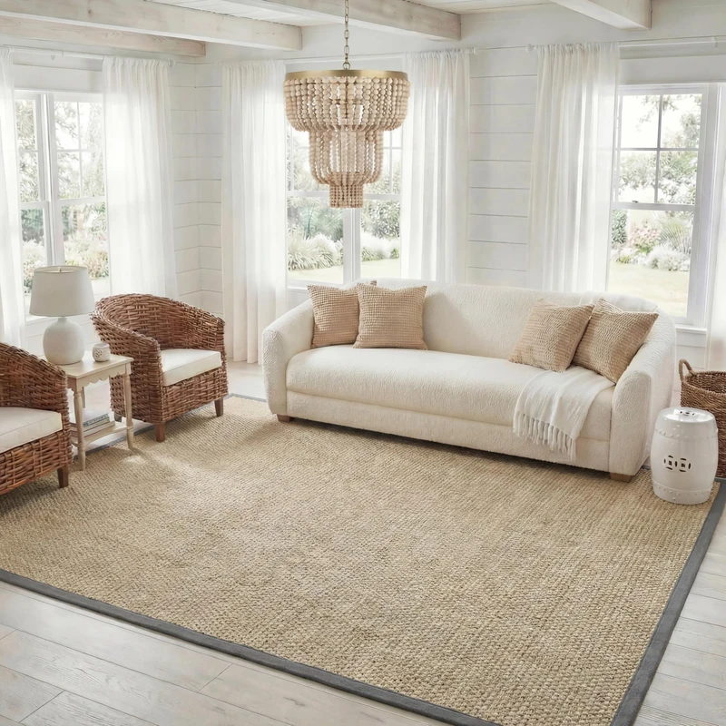 Safavieh Natural Fiber Collection Area Rug - 8' x 10', Natural & Dark Grey, Border Basketweave Seagrass Design, Easy Care, Ideal for High Traffic Areas in Living Room, Bedroom (NF114Q)