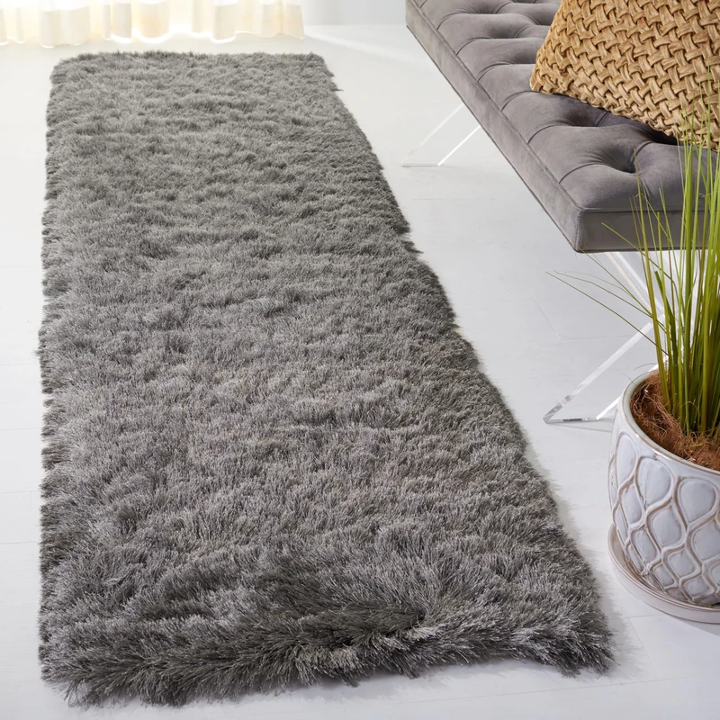 SAFAVIEH Shaggy Rug for Living Room, Dining Room, Bedroom - Paris Shag Collection, High Pile, in Titanium, 69 X 244 cm