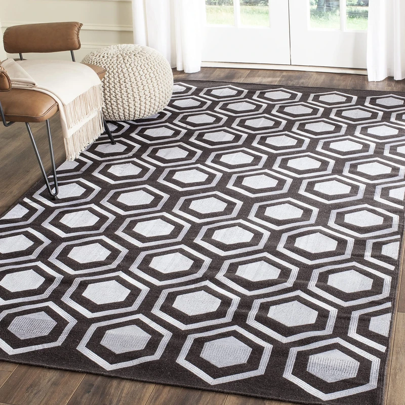 Safavieh Tribal Inspired Indoor Flatweave Rectangle Area Rug, Kilim Collection, KLM629, in Charcoal, 152 X 244 cm for Living Room, Bedroom or Any Indoor Space