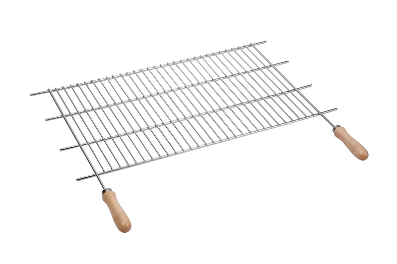 SAUVIC 02757 70 x 40 cm 18/8 Cut-Out Stainless Steel Grill Rack with Wooden Handles - Silver