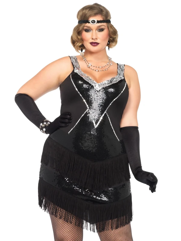 Leg Avenue Glamour Flapper Costume (Size 1X - 2X, Black/Silver)