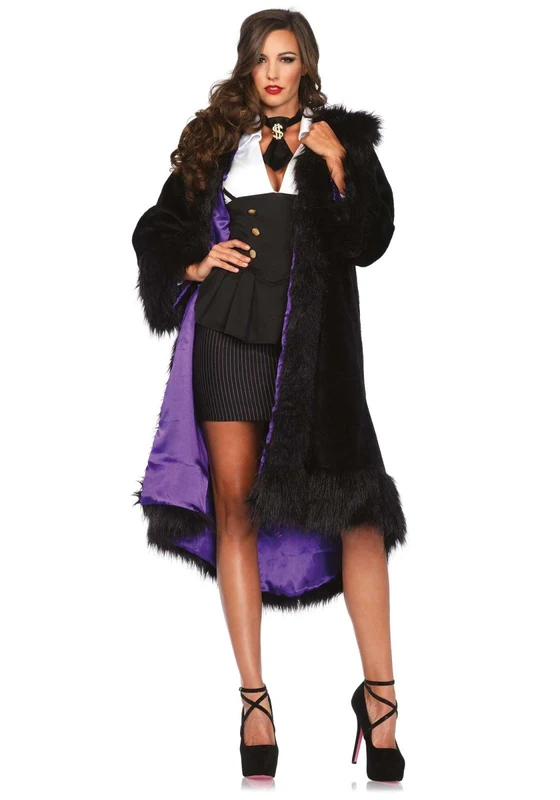 Leg Avenue Deluxe Faux Fur Coat Costume (Medium/Large, Black/Purple)