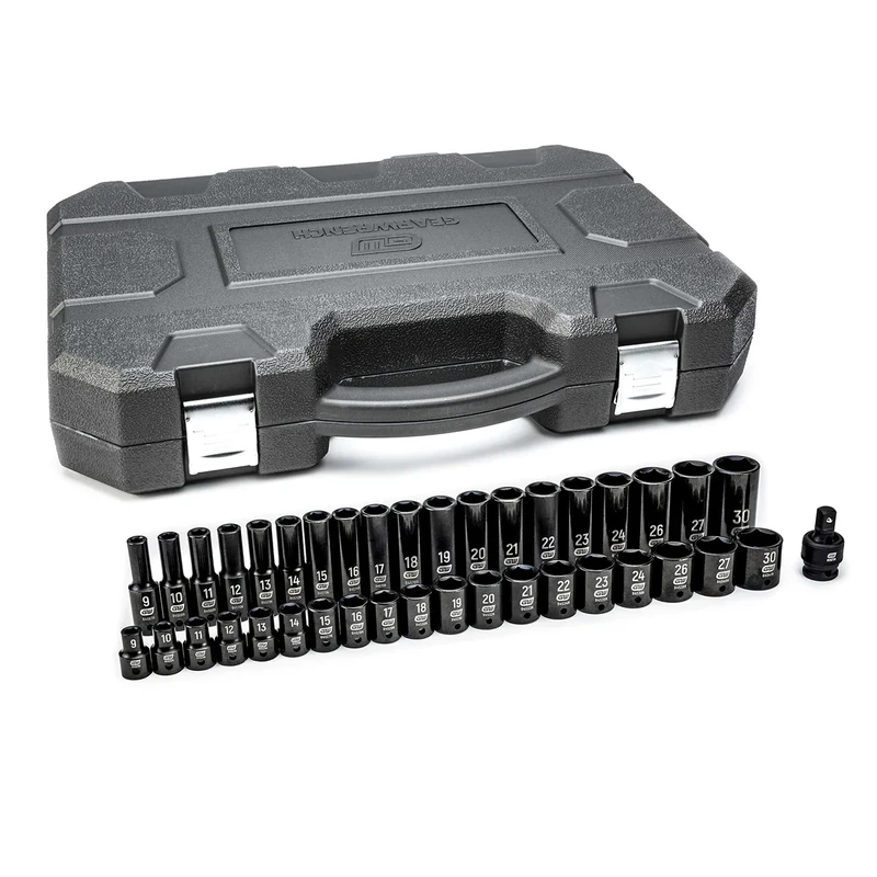 GearWrench 84948N 39 Pc. 1/2" Drive 6 Point Standard & Deep Impact Metric Socket Set, Black
