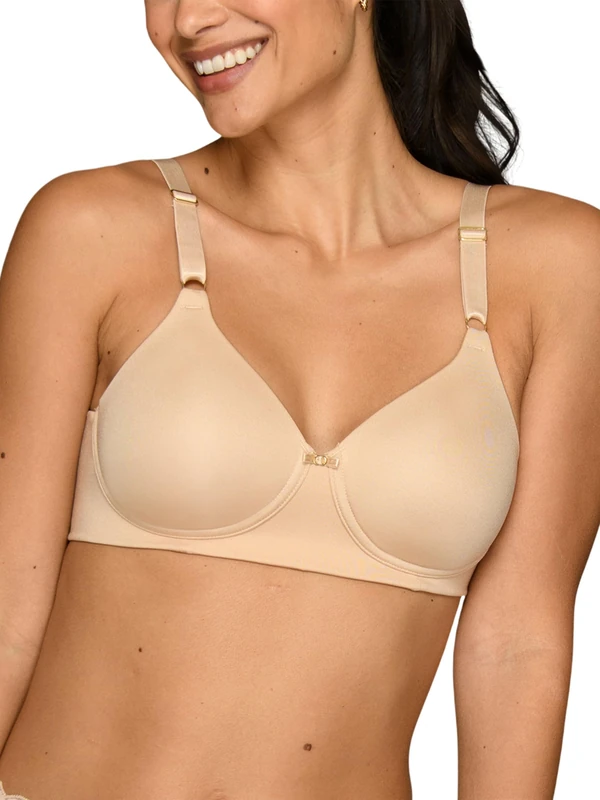 Vanity Fair Women's Full Coverage Beauty Back Smoothing Bra, 4-Way Stretch Fabric, Lightly Lined Cups Up to Dd, Opaque, Wireless-Beige, 34B