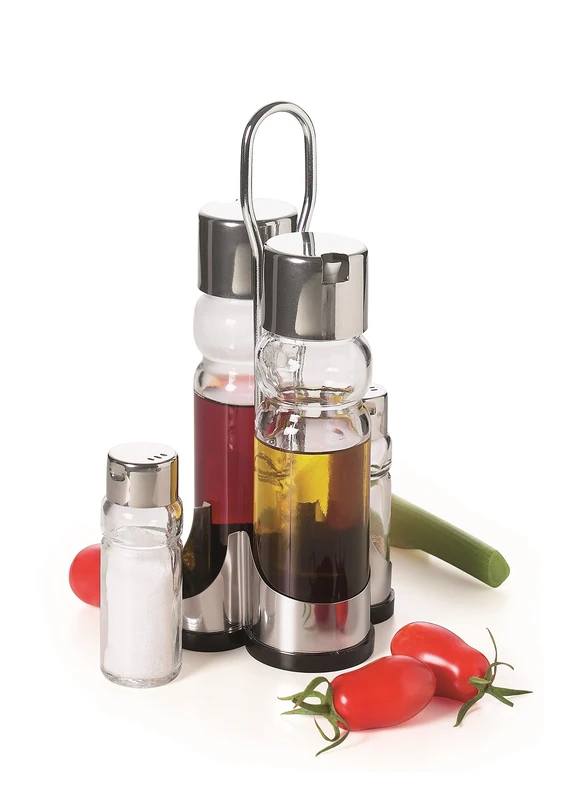 Excelsa X-Line 5 Pcs. Oil/Vinegar Cruet and Salt/Pepper Set - Image 1