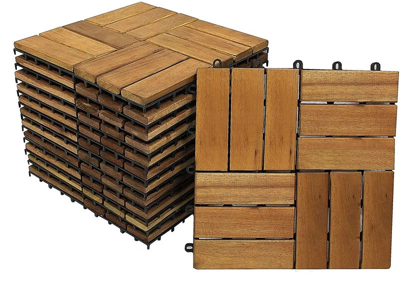 SAM 33-Piece Economy Set Wooden Tiles 02 for 3 m² Acacia Wood Patio Tiles with 12 Slats for Garden Patio Balcony Flooring with Drainage Substructure - Image 1