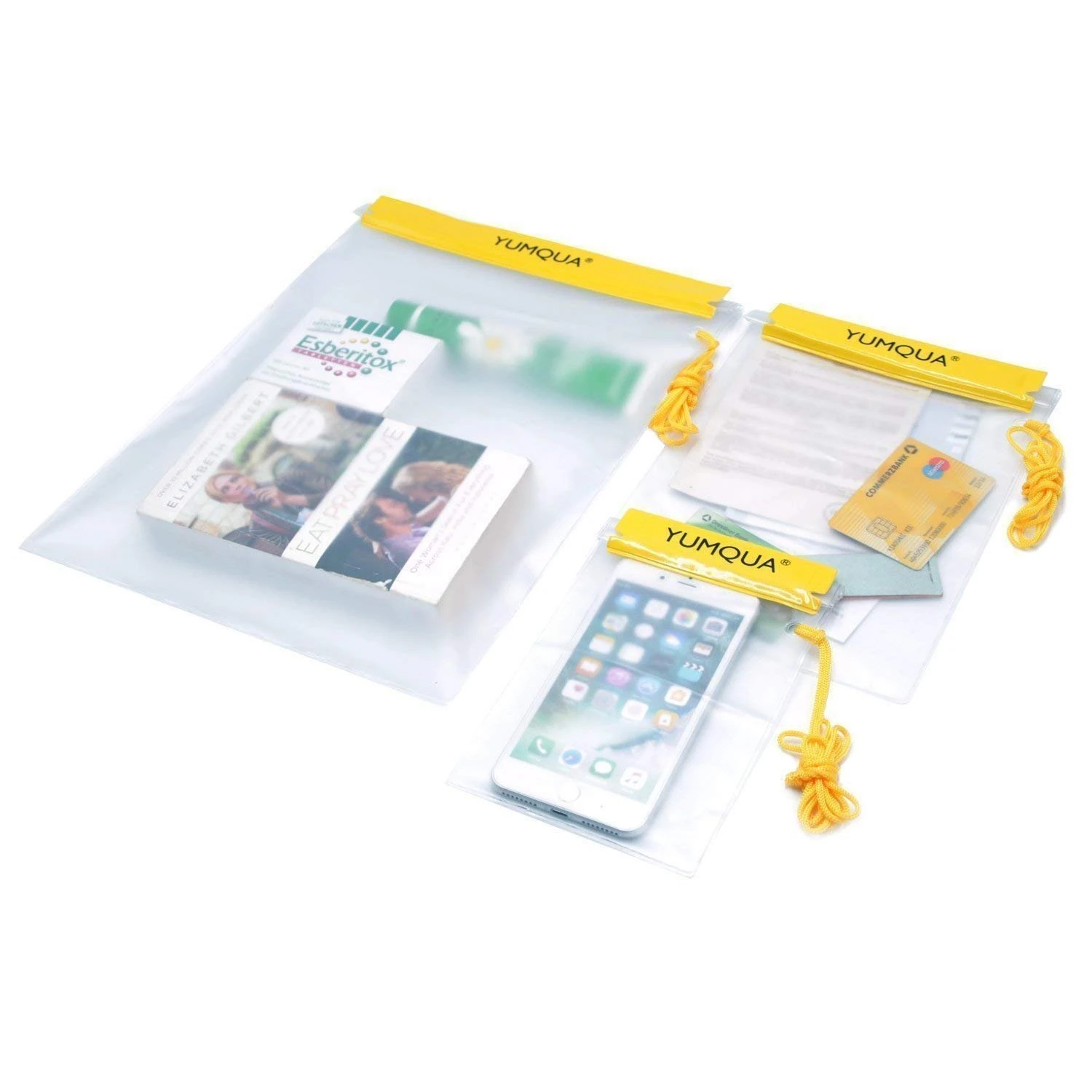 YUMQUA Waterproof Bag, Waterproof Pouch Dry Bag for Document Map Camera Tablet Phone Holder, Set of 3, Yellow