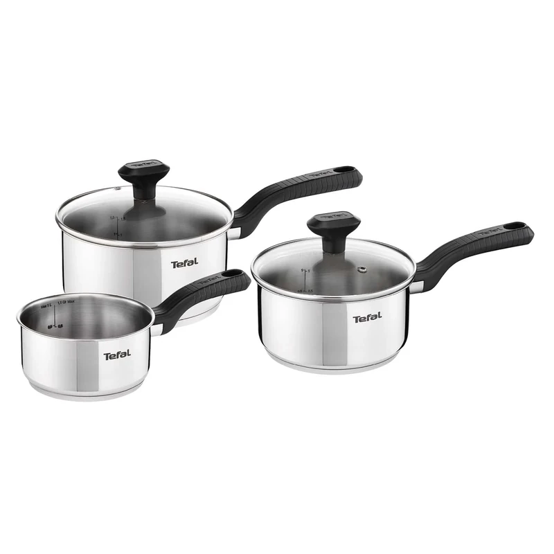 Tefal Comfort Max 3 Peice Stainless Steel Set, Durable Cookware for Healthy Cooking, Induction Compatible, Ergonomic Stay-Cool Handle, C973S344
