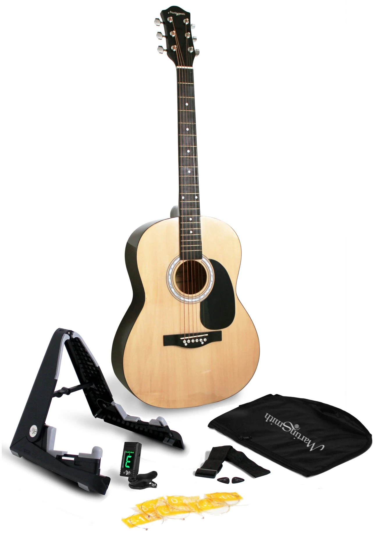 Martin Smith Acoustic Guitar Kit with Stand, Tuner, Gig Bag, Strap, Picks, Spare Strings & Lessons
