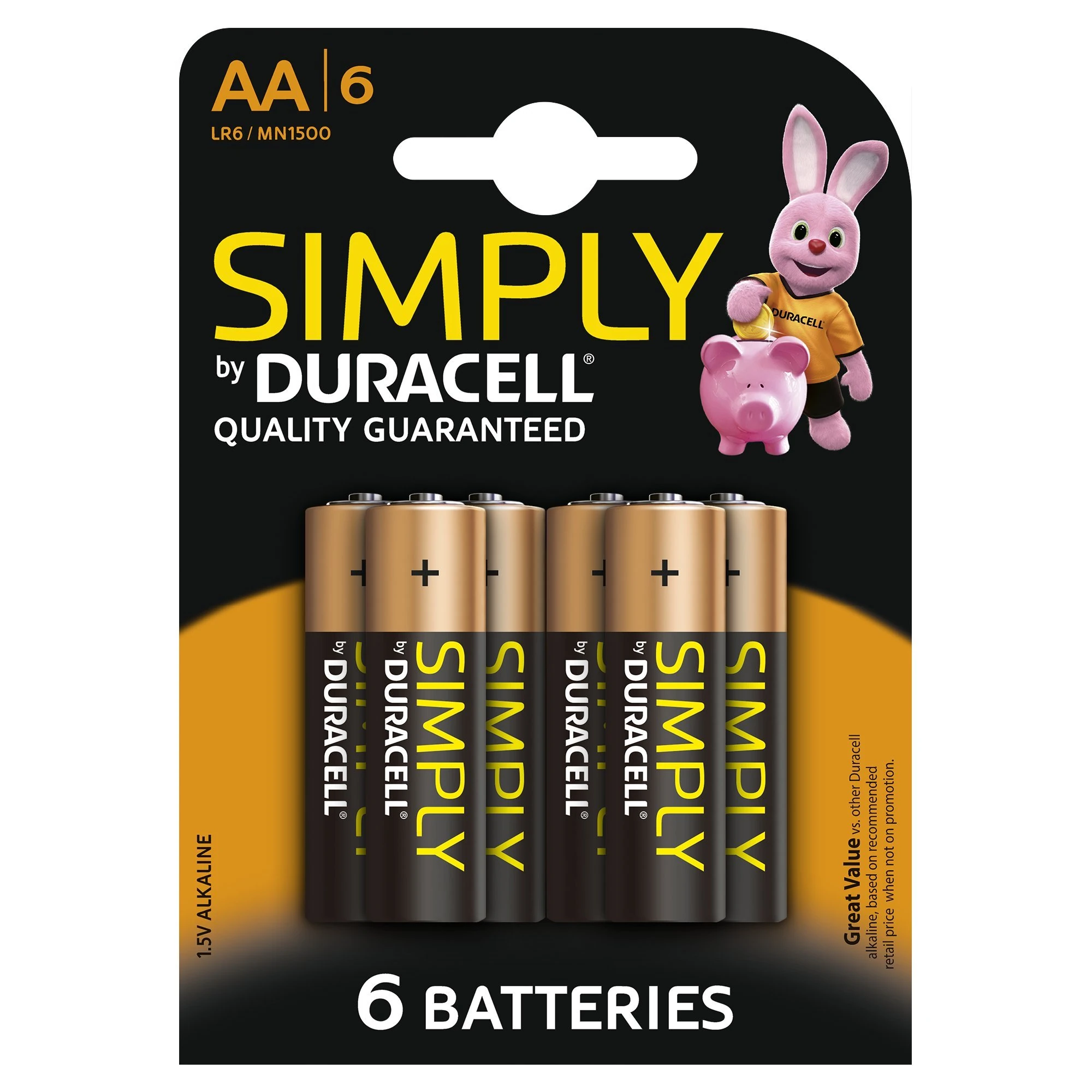Duracell Simply Alkaline AA Batteries - Pack of 6┬á