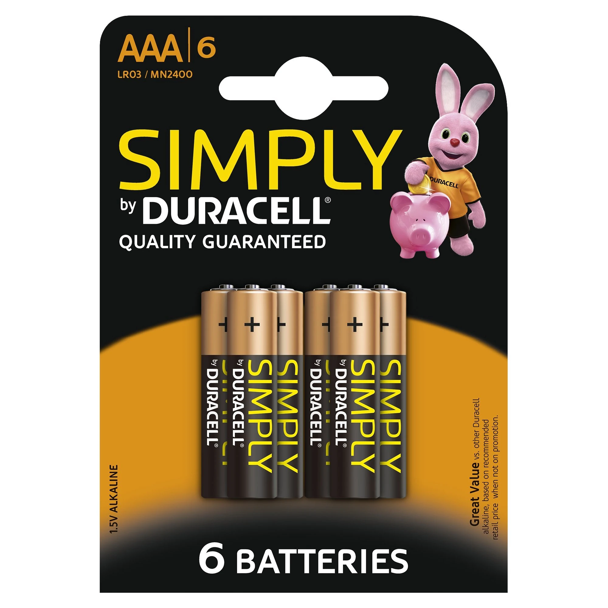 Duracell Simply Alkaline AAA Batteries - Pack of 6