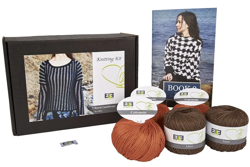 DesignEtte Knitting Kit Rural Landscape 100 Percent Linen Pure Mercerized Egyptian Cotton Blend Cutch Tree/Burned Orange XL No-s-8714 Includes Yarn Pattern Booklet Plus A Label