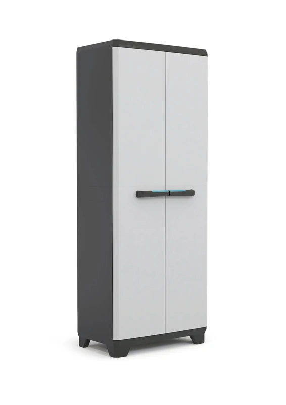 Keter Linear Plastic Tall Cabinet, Light Grey/Black/Blue, 68 x 39 x 173 cm