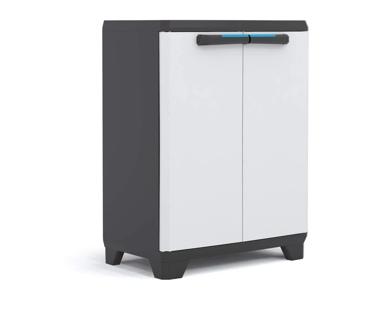 Keter Linear Plastic Cabinet, Low, Light Grey/Black/Blue, 68 x 39 x 90 cm