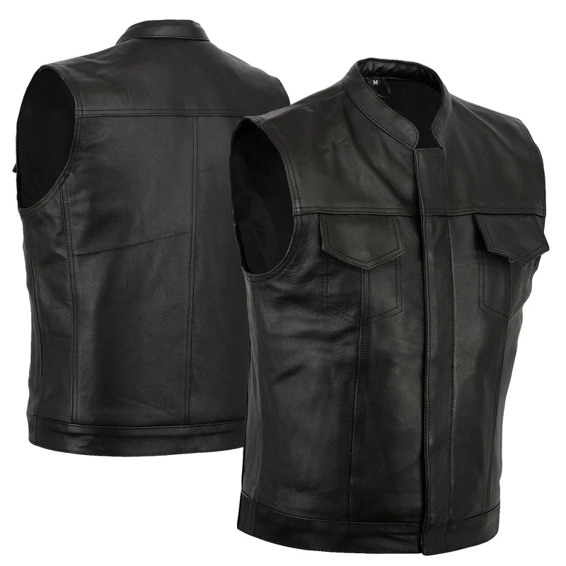 Bikers Gear Australia The Revolver Motorcyle Leather Vest Sons of Anarchy Style Biker Sleeveless Waistcoat, Black, Small