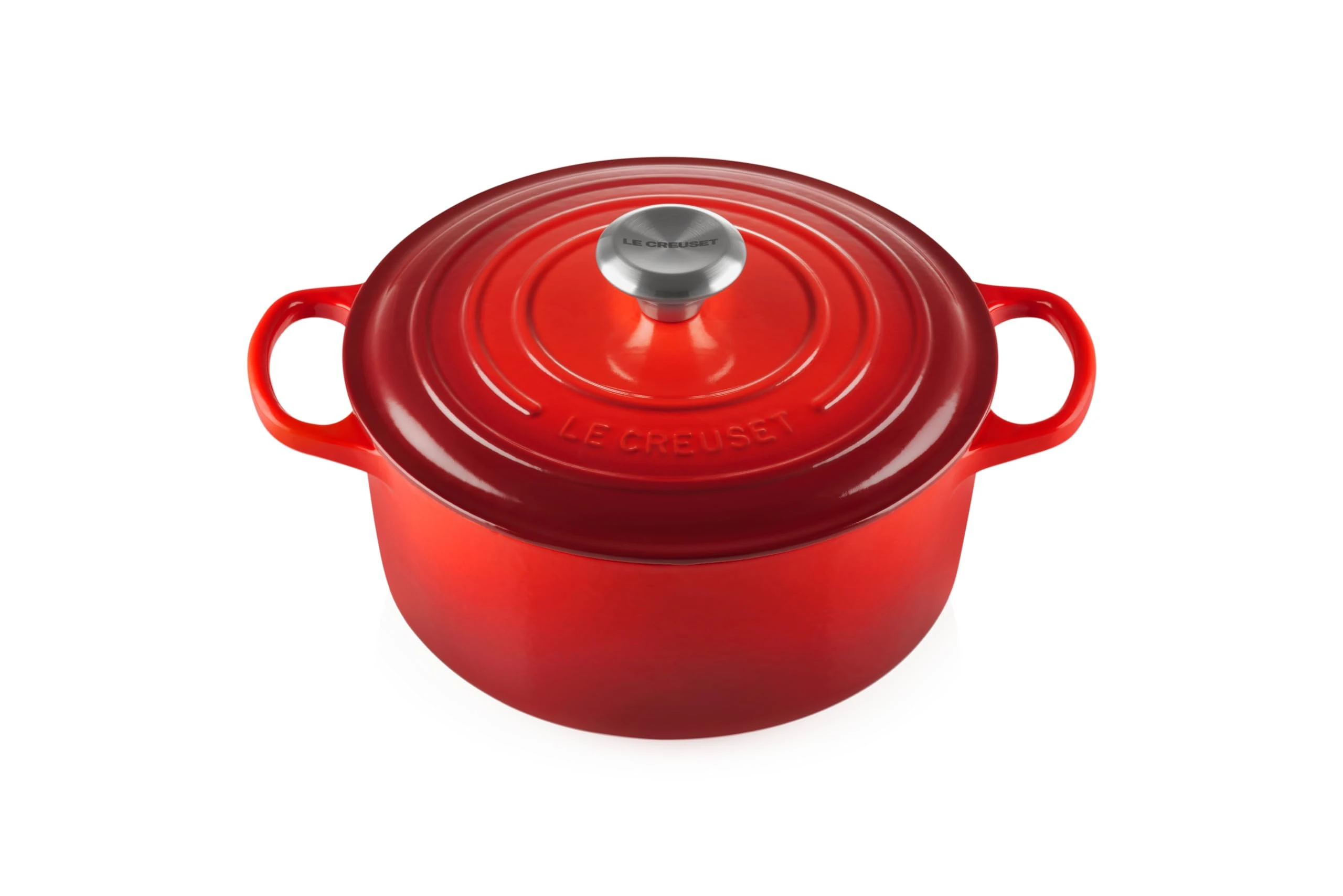 Le Creuset Signature Enamelled Cast Iron Round Casserole Dish With Lid, 24 cm, 4.2 Litre, Cerise, 21177240602430