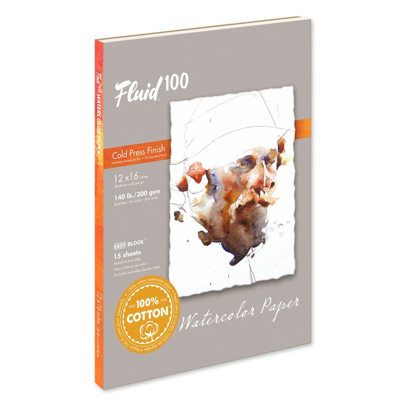 Speedball Fluid 100 Cold Press Watercolour Block 12 x 16 100% Rag Cotton Paper that is Gelatin-Sized, 300gsm Sheets / 140lb - Image 1