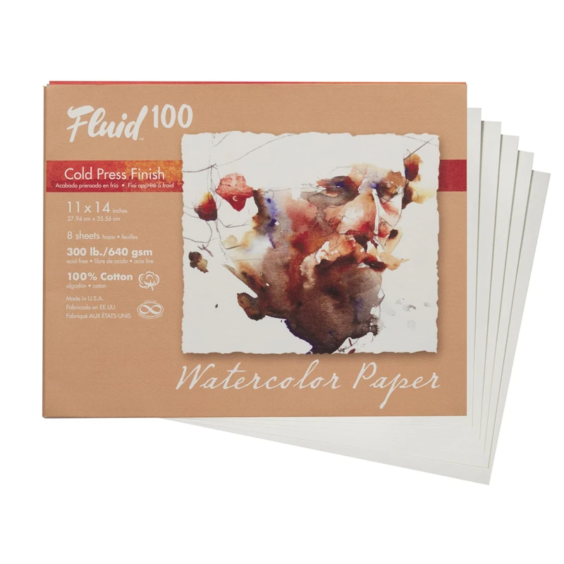 Speedball Fluid 100 Cold Press Watercolour Pochettes 11 x 14, White, Painting, Paper Sketchbook, Watercolor Pad, Art Supplies