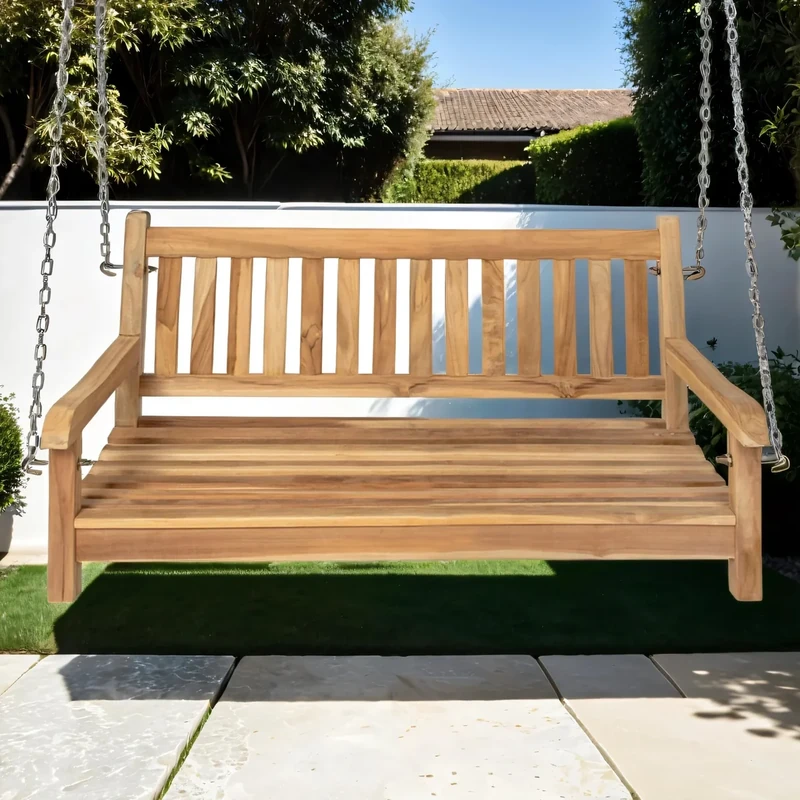 SAM Möbel Outlet Susana Garden Swing Made of Teak Wood | Swing Bench | Hanging Bench with 120 cm Width | Weatherproof and Stable | Polished and Natural