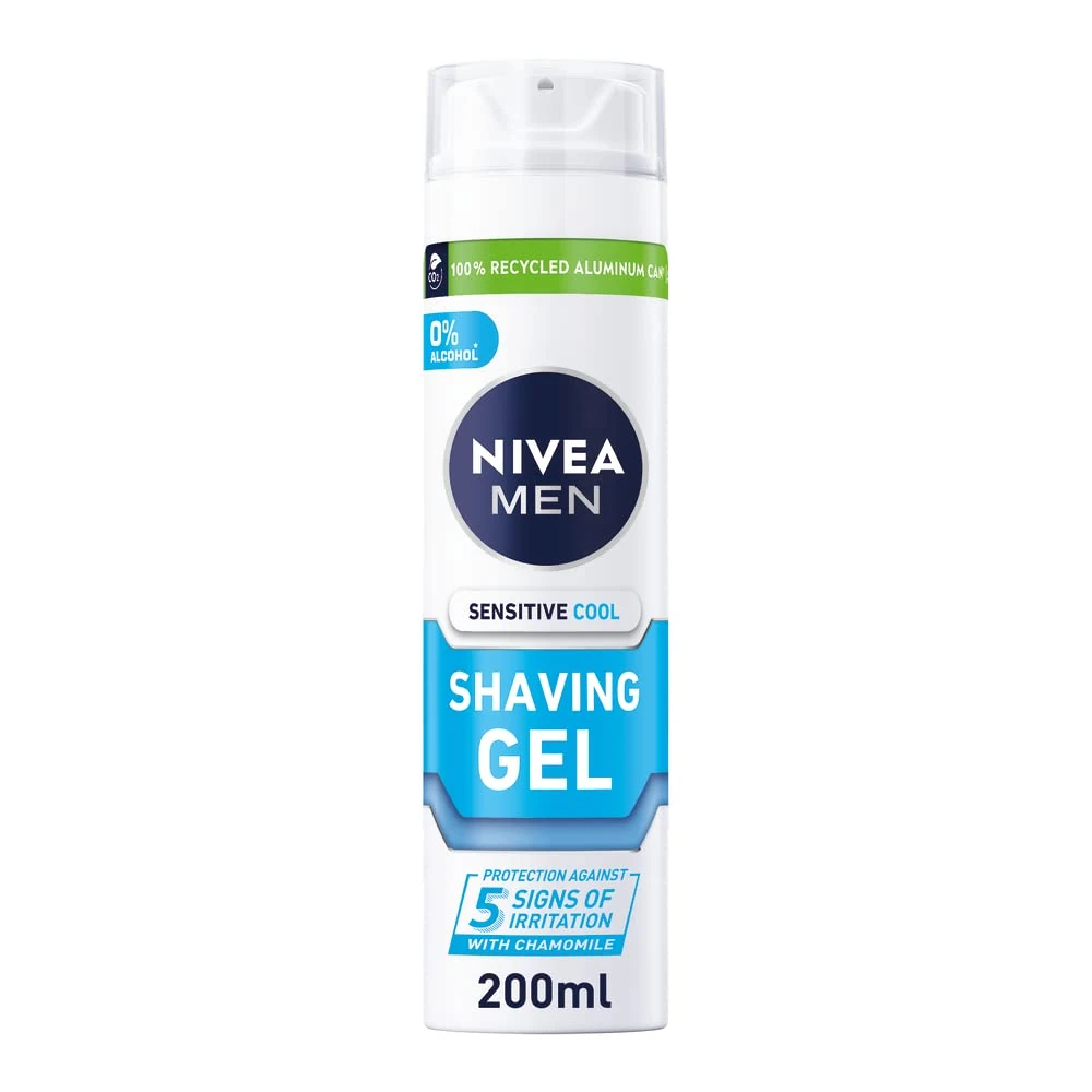 NIVEA MEN Sensitive Cooling Shaving Gel for Irritated Skin - Alcohol-Free, Gentle Formula (200 ml) - Pack of 6