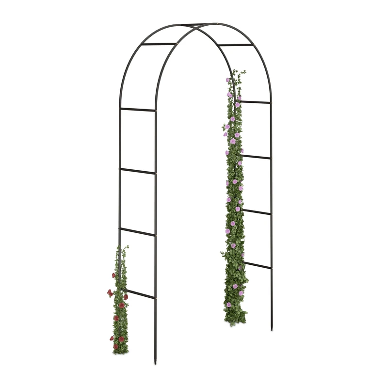 Relaxdays Powder-Coated Steel Rose Arch, Garden Arbour or Trellis, Weather-Proof Support for Climbing Plants, Dark Brown - Image 1