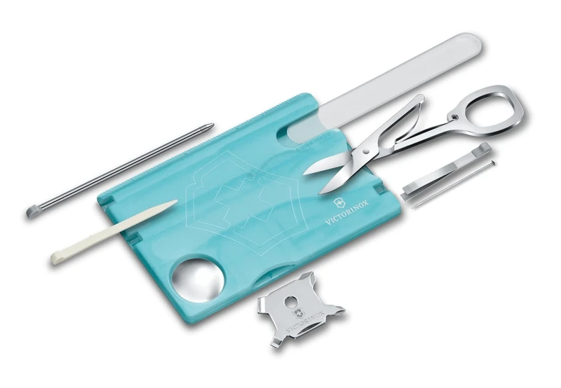 Victorinox Swiss Card Nail Care, Swiss Made Pocket Tool, Credit Card Size, 13 Functions, File, Scissors, Blue Transparent