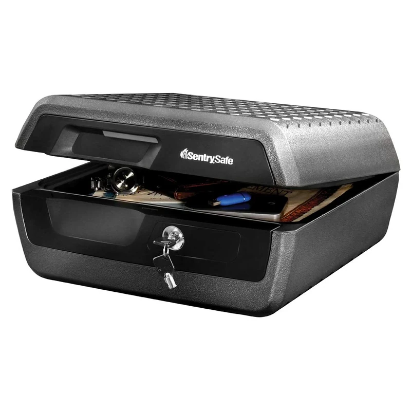 Sentry Safe CHW30220 Fireproof and Waterproof Safe Box with Key Lock, Fire and Water Chest Safe for Valuables, Grey & Black, 0.36 Cubic Feet, 7.6 x 16.5 x 14.8 Inches