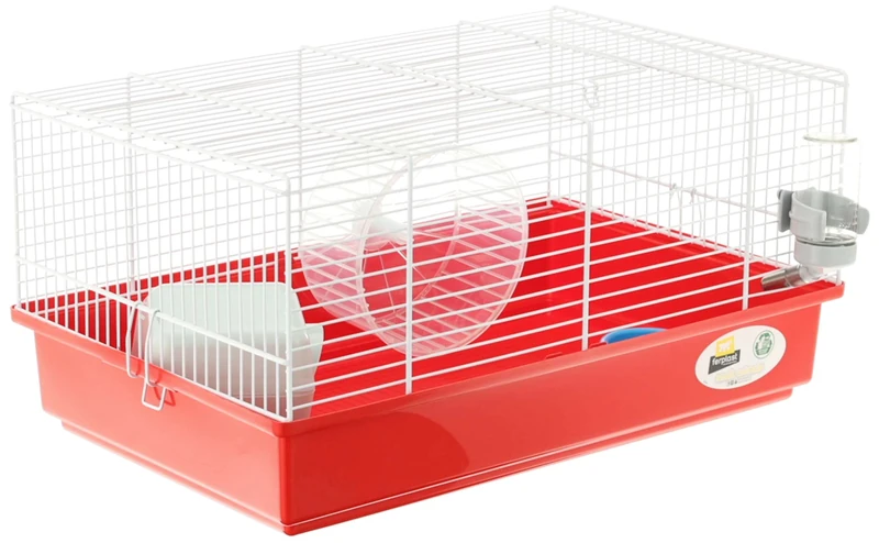 Ferplast CRICETI 9 Large Hamster Cage - Fully Equipped, Comfortable Interactive Habitat, Exercise Wheel & Accessories Included - Easy Clean, 46x29,5xh23cm - Red