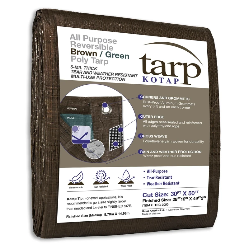 Kotap 30-ft x 50-ft Reversible Brown/Green Poly Tarp, Item: TBG-3050