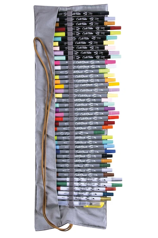 Online 40+1 Hand Lettering Set, Colourful Calli.Brush & Calli.Twin Brush Pens, Waterbrush Pen for Watercolour, Calligraphy Set in Roll Pouch Gift Packaging, Bullet Journal Pens