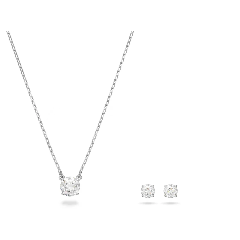 Swarovski Attract set, Round, White, Rhodium plated