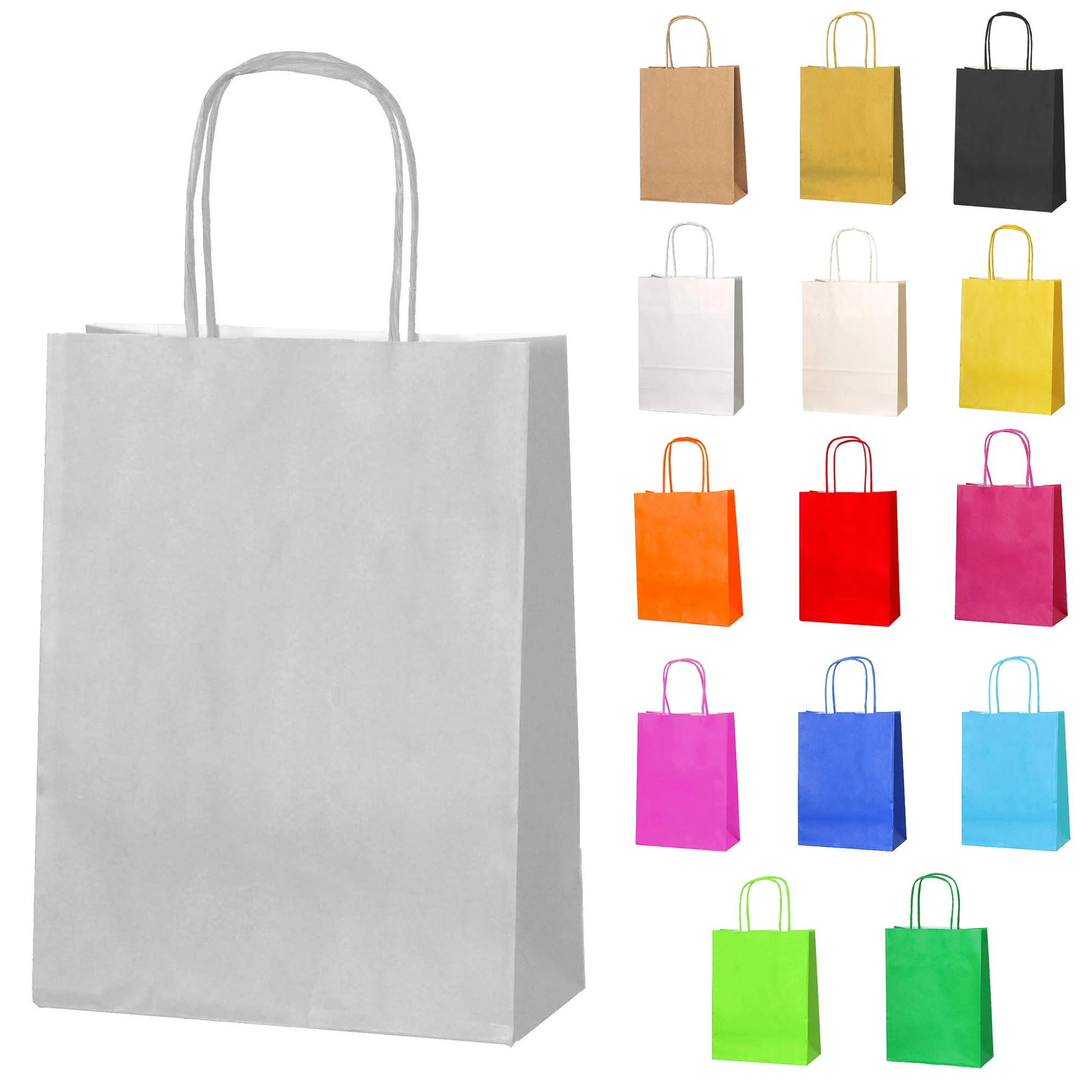 Thepaperbagstore 10 Silver Small Paper Party Bags With Handles - 18x22x8cm - Colourful Paper Gift Bags for Kids and Adults Parties, Birthdays, Weddings, Baby Showers, Hen Parties and Sweets