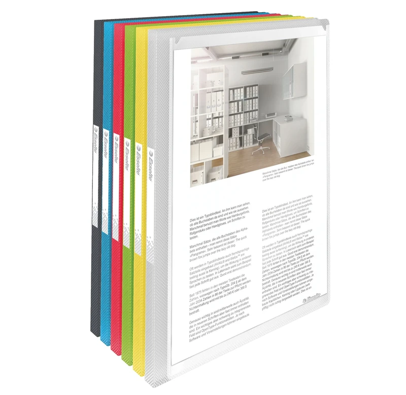 Esselte VIVIDA 624013 A4 Flexible Document Folders 40 Pockets 80 Pages Transparent Pockets Assorted Colours VIVIDA Pack of 30