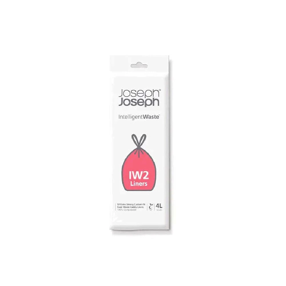 Joseph Joseph IW2 Biodegradable, Compostable Bags, Pack of 50 Food Waste Bin Liners, White, Small, 4 Litres