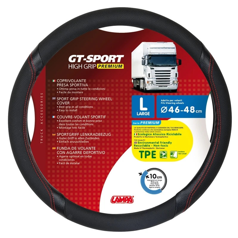 Lampa 98017 Steering Wheel Cover TPE GT-Sport L, Black/Red