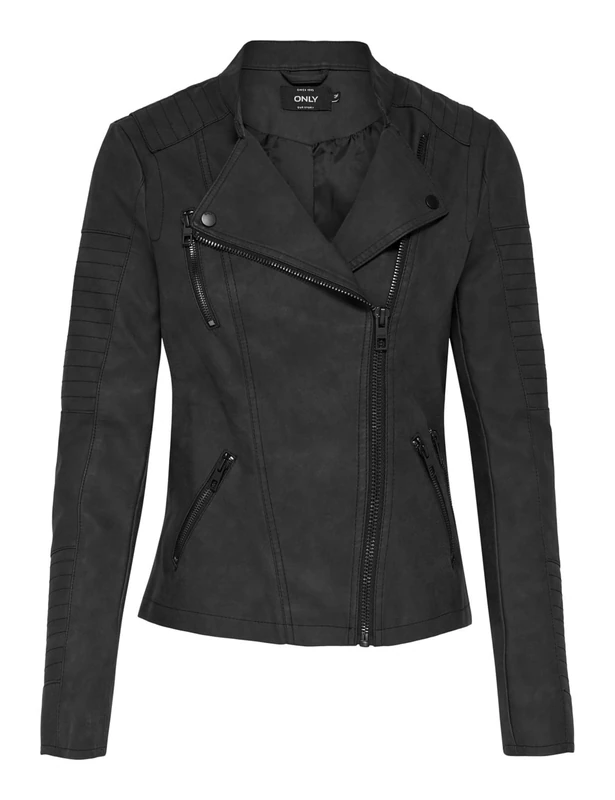 ONLY Women's Onlava Faux Leather Biker Otw Noos Jacket, Grey (Black), 14 UK